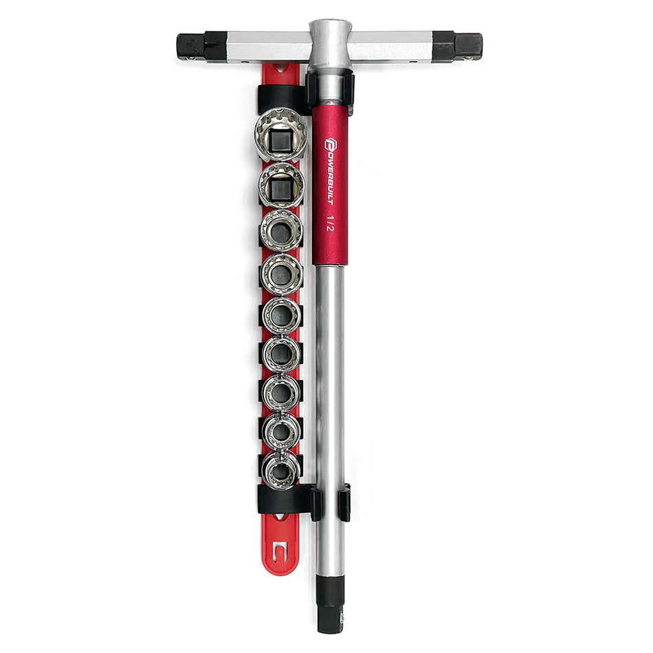 Powerbuilt 1/2" Dr 10pc Spline Socket Set with 3-Way T-Handle Driver