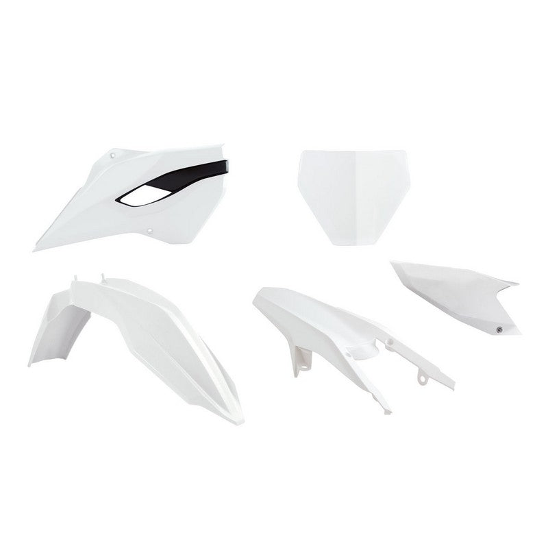 Rtech Plastic Mx Style Front/Rear Fender Front Number Plate Radiator Shroud & Side Panel White | Formula