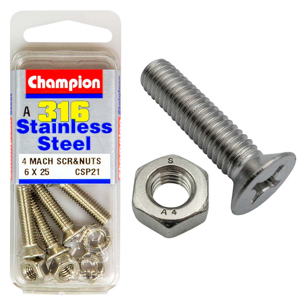 Champion 316/A4 Machine Set Screw & Nut - Csk 6 x 25 (A) | ISL