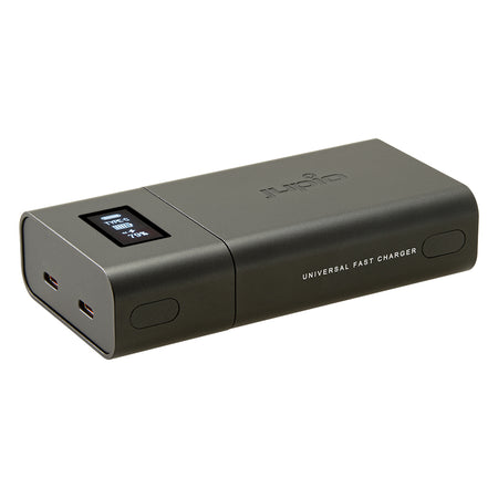 Jupio LUC0100 USB-C universal battery charger with OLED display and aluminium housing
