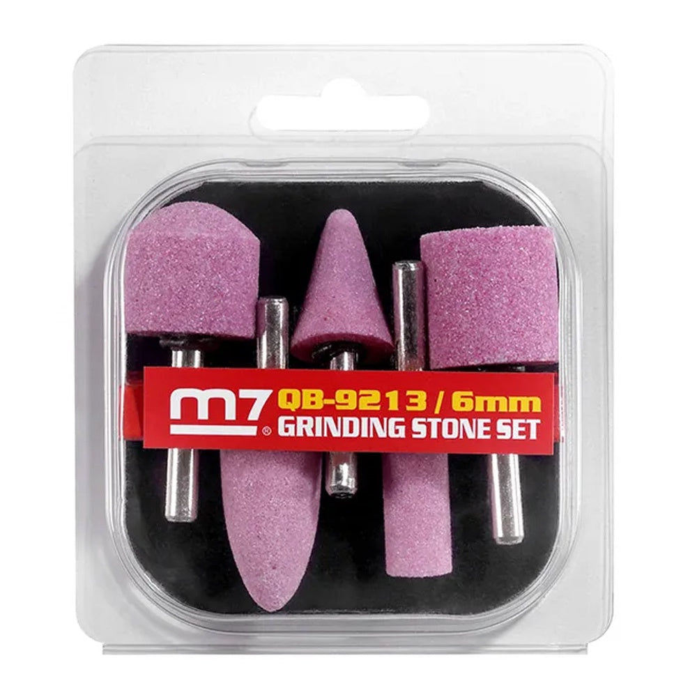 M7 5-piece grinder stone set with 6mm shank showing all five stone profiles