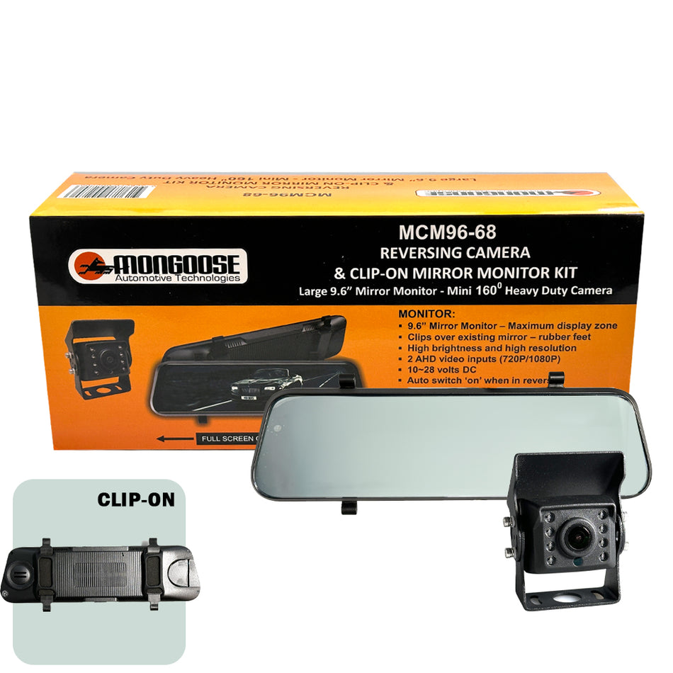 Mongoose 9.6" Clip On Mirror -  Full Hd - Clip On Mirror Monitor And Camera Kit