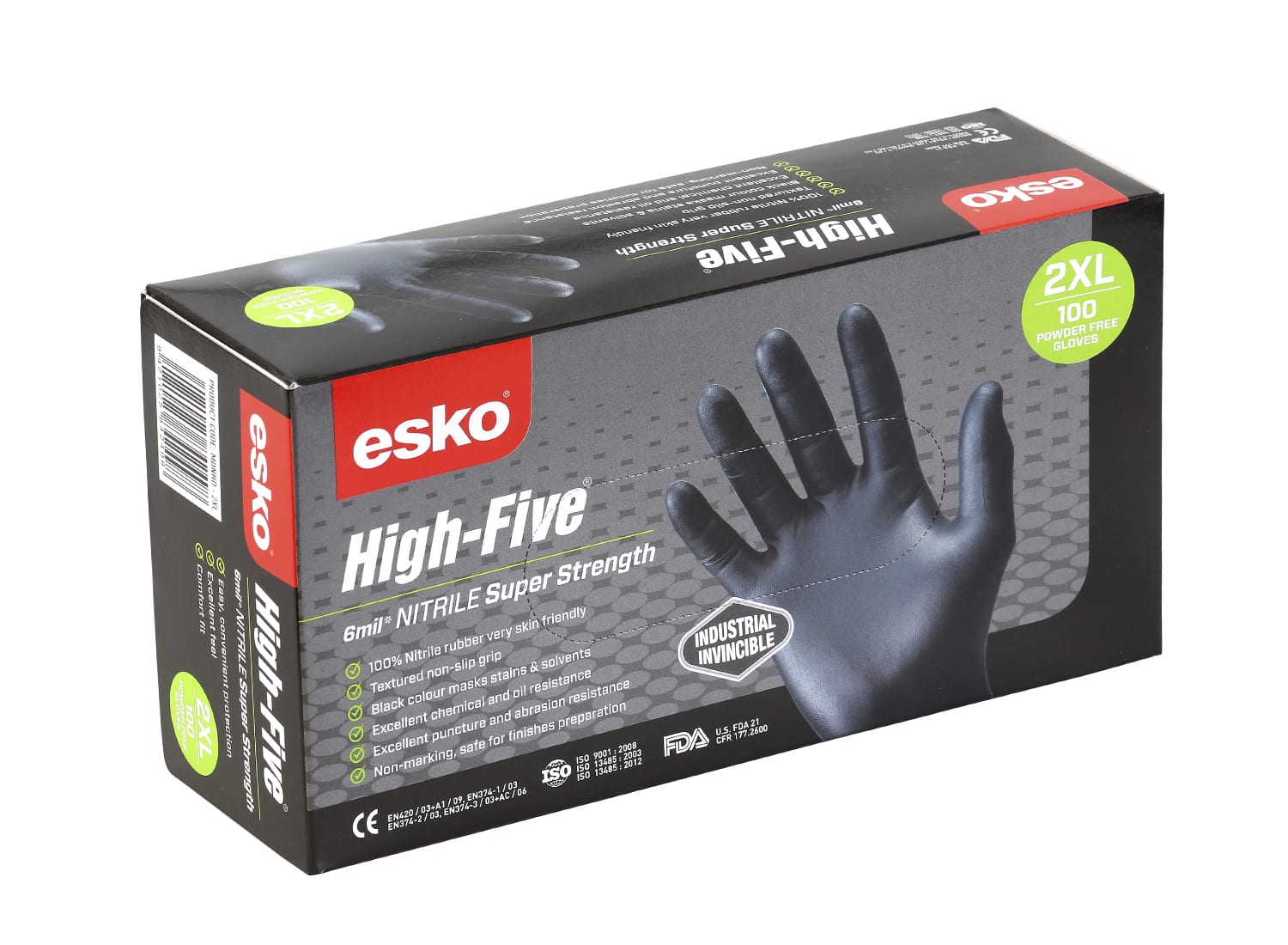 High Five BLACK Nitrile Disposable Glove, Super Strength, Powder Free, Size 2XL - Box 100