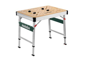 Metabo mobile workbench with folded aluminium frame and MDF top