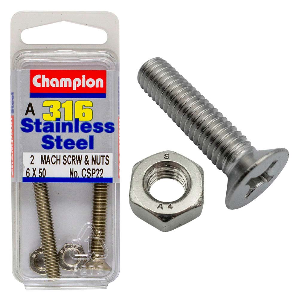 Champion 316/A4 Machine Set Screw & Nut - Csk 6 x 50 (A) | ISL