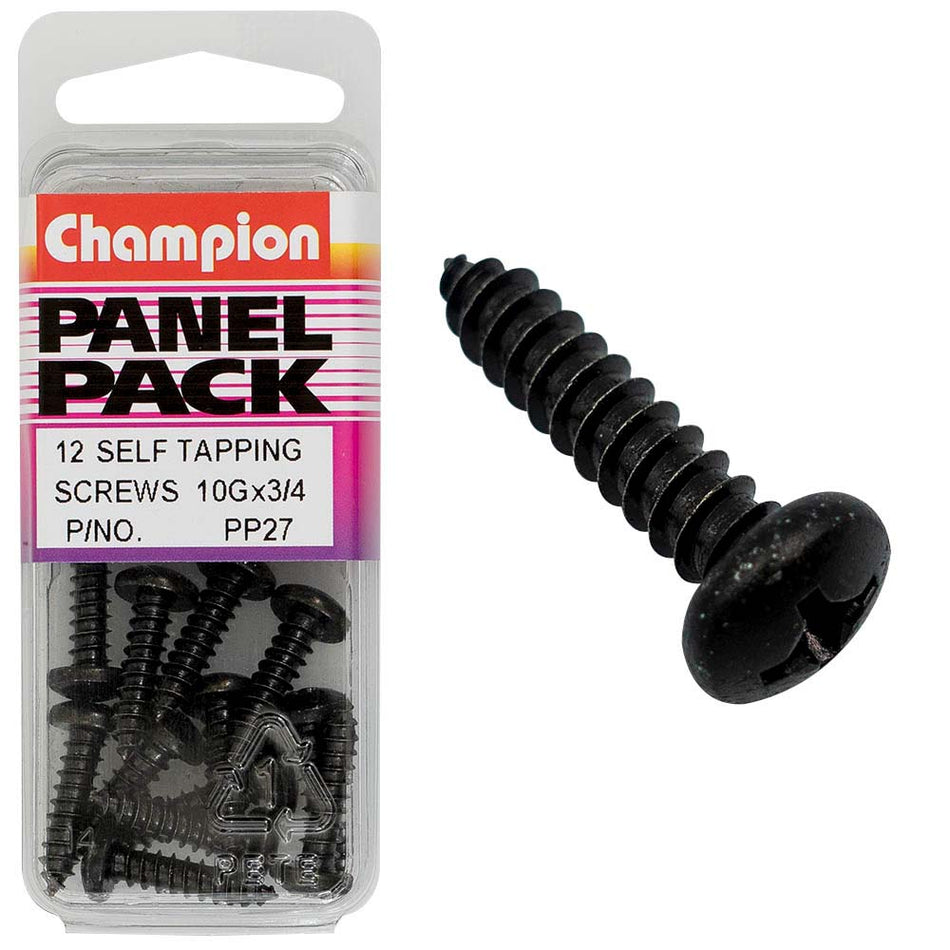Champion Self Tapping Screw Black 10G x 3/4in -12pk