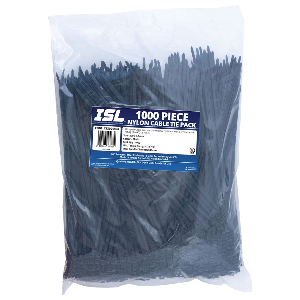 ISL 300 x 4.8mm UV Nylon Cable Tie - Blk. - 1000pk