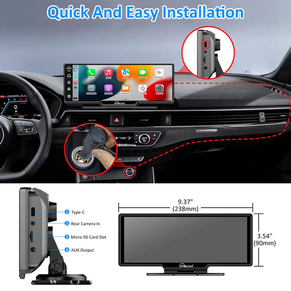 Ottocast Carplay & Android Auto Wireless Screen 10" With 2k Front Camera
