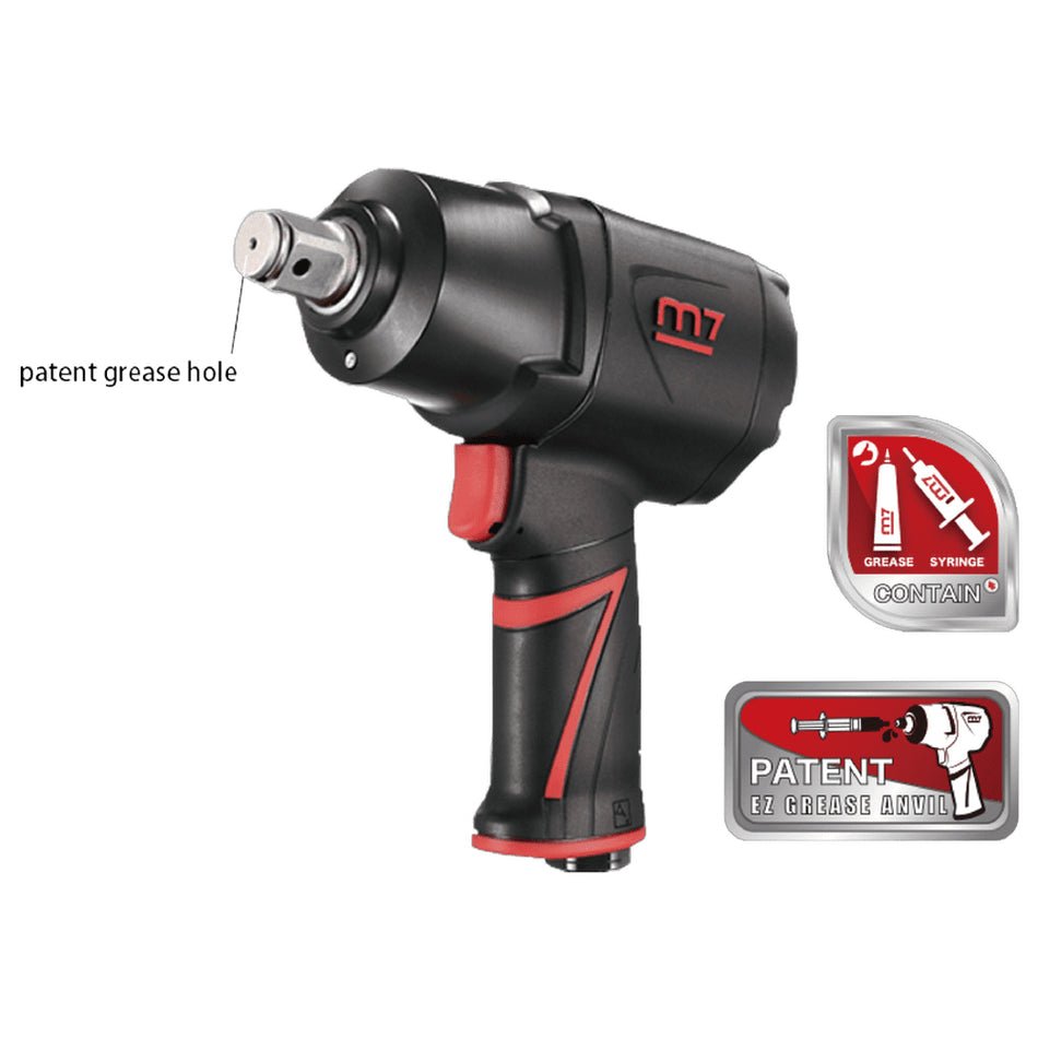 M7 Air Impact Wrench 3/4" Drive Twin Hammer Quiet 1400ft
