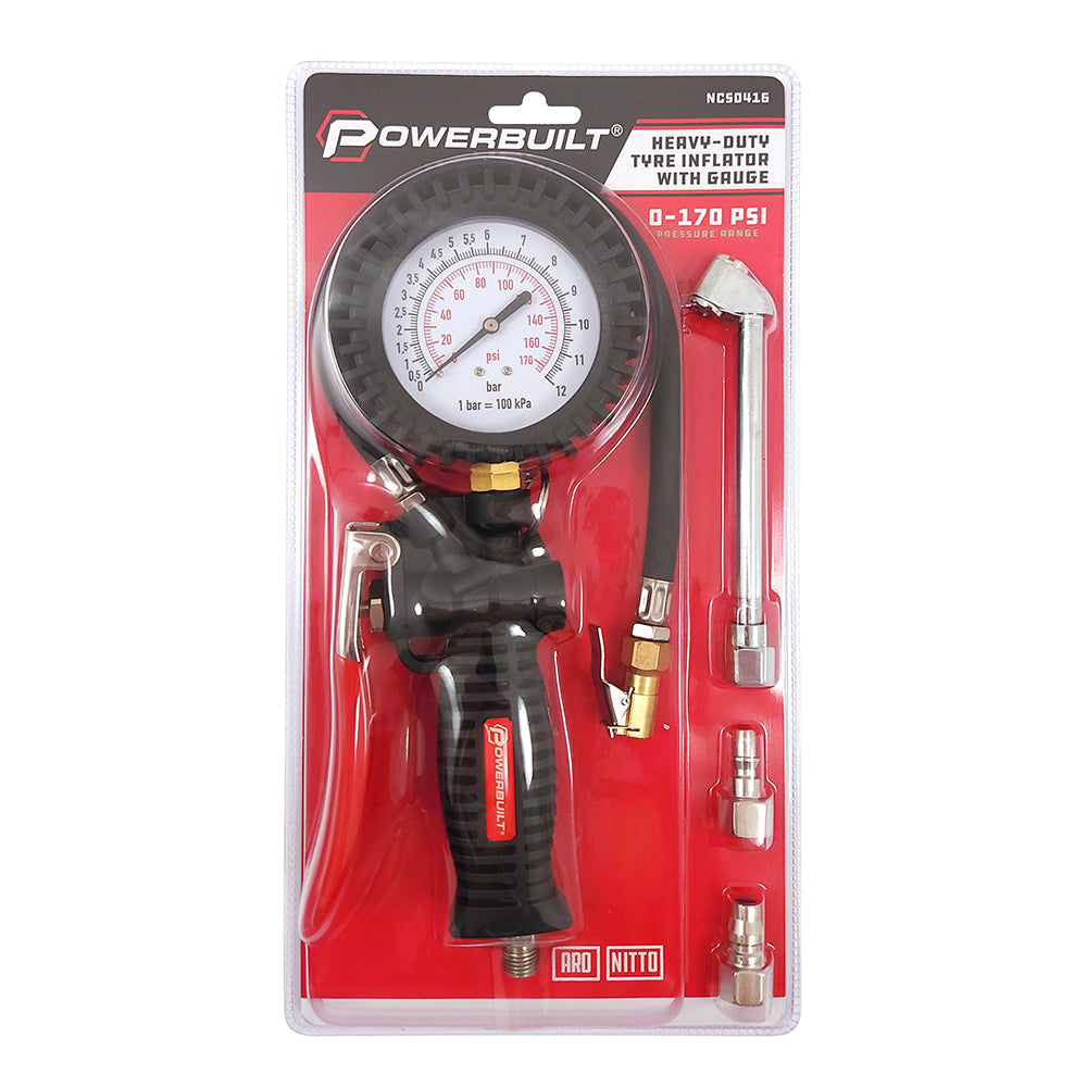 Powerbuilt Heavy-Duty Tyre Inflator with Gauge | Alltrade