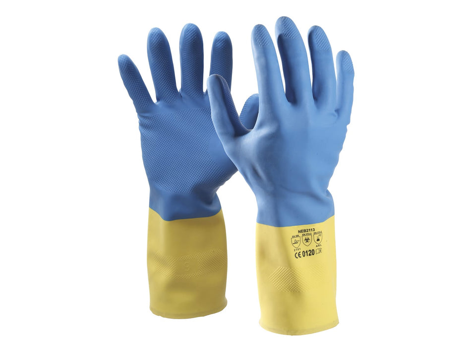 Esko Neoprene Chemical Glove, Blue on Yellow Latex Size 2XL