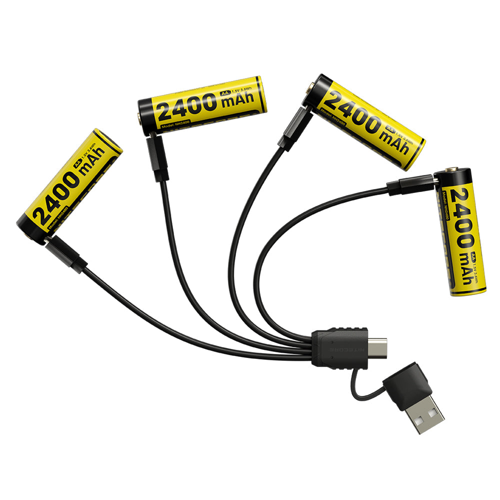 Nitecore Li-Ion Rechargeable Aa Battery 2400mah 1.5v 4 Pack Kit | Formula