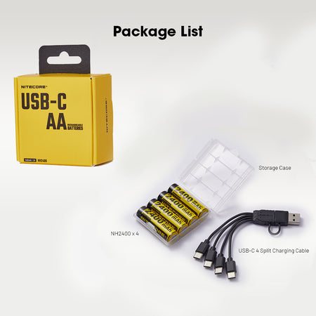 Nitecore Li-Ion Rechargeable Aa Battery 2400mah 1.5v 4 Pack Kit | Formula