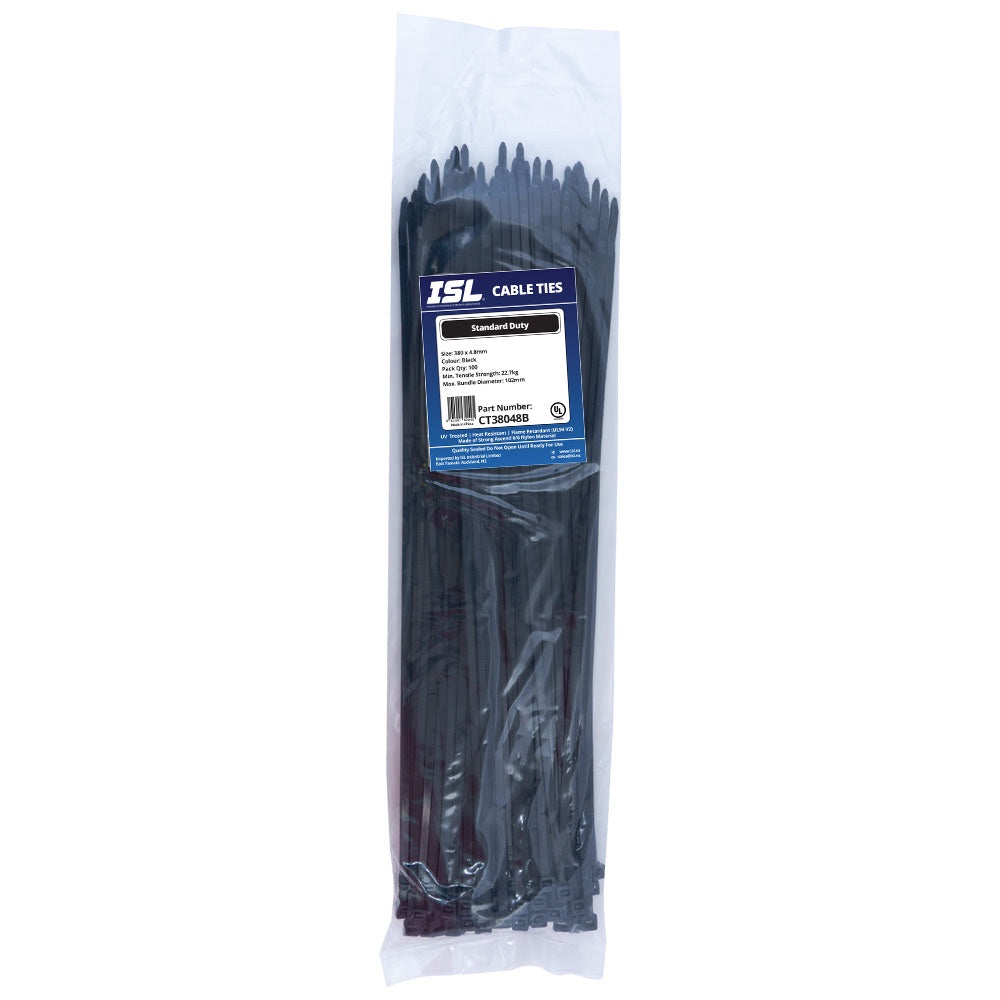 ISL 380 x 4.8mm UV Nylon Cable Tie - Blk. - 100pk
