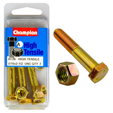 Champion Grade 5 bolt and nut set, 5/16 x 2-1/2in UNC, zinc-plated