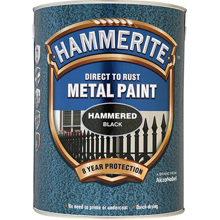 Hammerite Hammered 5 L Black metal paint tin