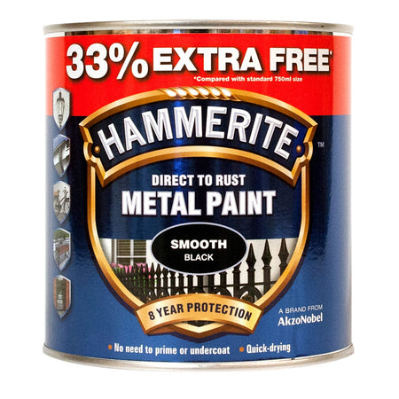 Hammerite Smooth 750ml Black (33% Extra Free) | Hobeca