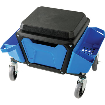 ProEquip rolling work seat with steel frame, storage trays and locking wheels