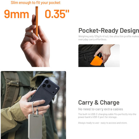 Nitecore 5,000mah Magnetic Ultra Thin Power Bank Built-In Usb C Titanium Gray