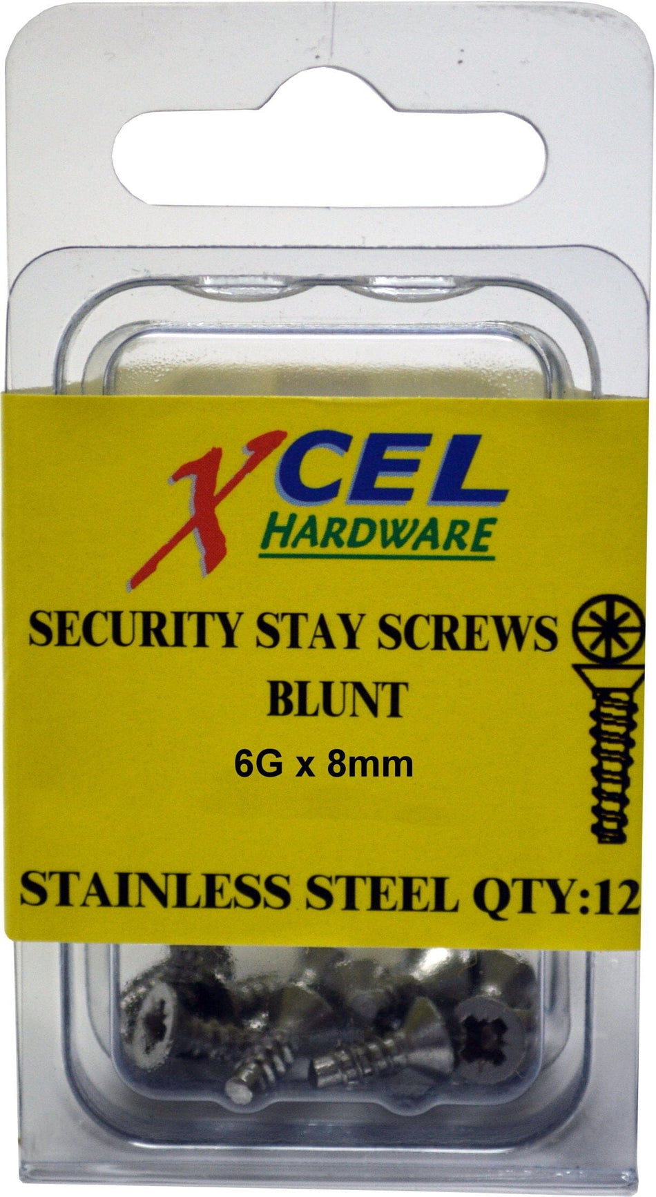 Prepax Security Stay Screws Blunt - Stainless Steel 12-pce 8mm x 6g