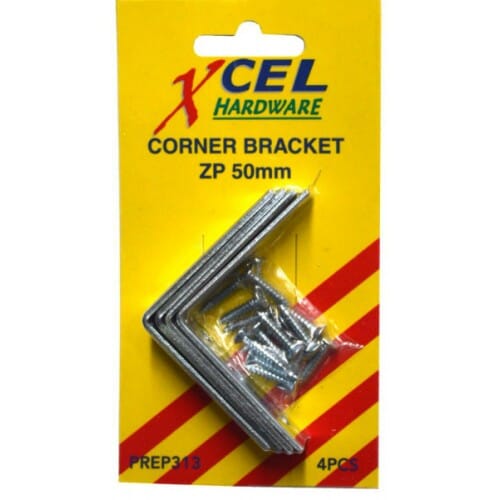 Xcel Corner Brackets - ZP with Screws 4-pce 50mm Carded