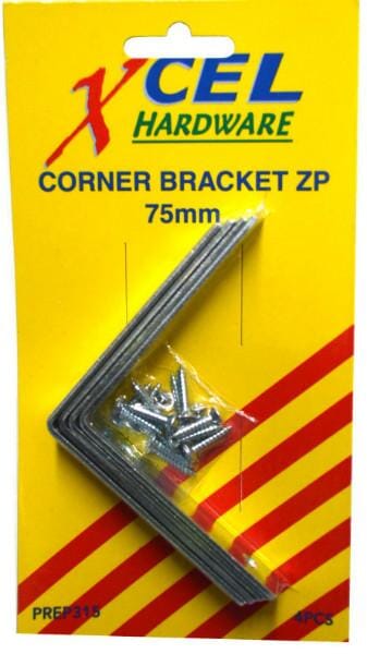 Xcel Corner Brackets - ZP with Screws 4-pce 75mm Carded