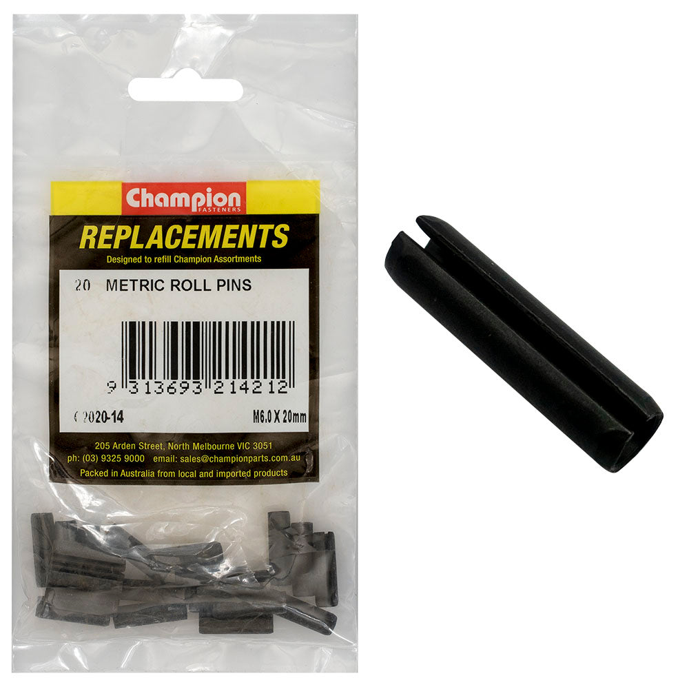Champion 6.0 x 20mm Metric Roll Pin -20pk | ISL