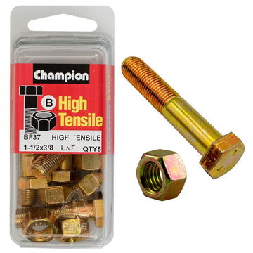 Champion Grade 5 bolt and nut, 3/8 UNF x 1-1/2in, zinc plated