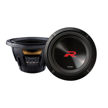 Alpine R2 Series 10 inch subwoofer with ceramic dust cap and twist-lock grille