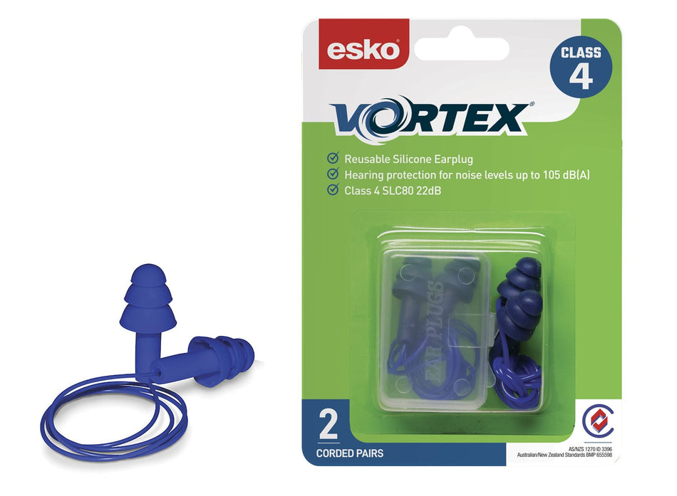 Vortex Reusable Earplugs TPR Corded Class 4, 22dB Blister Pack (2Pairs)