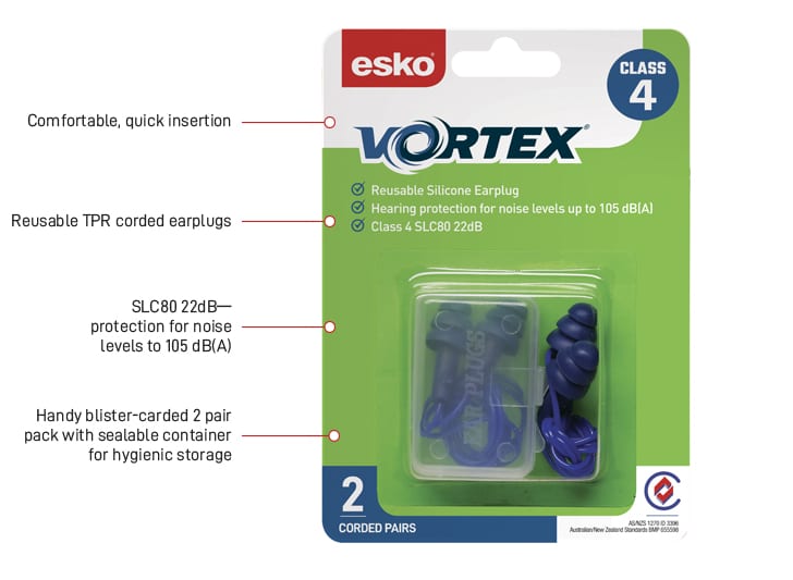 Esko VORTEX Earplugs TPR Corded Pair