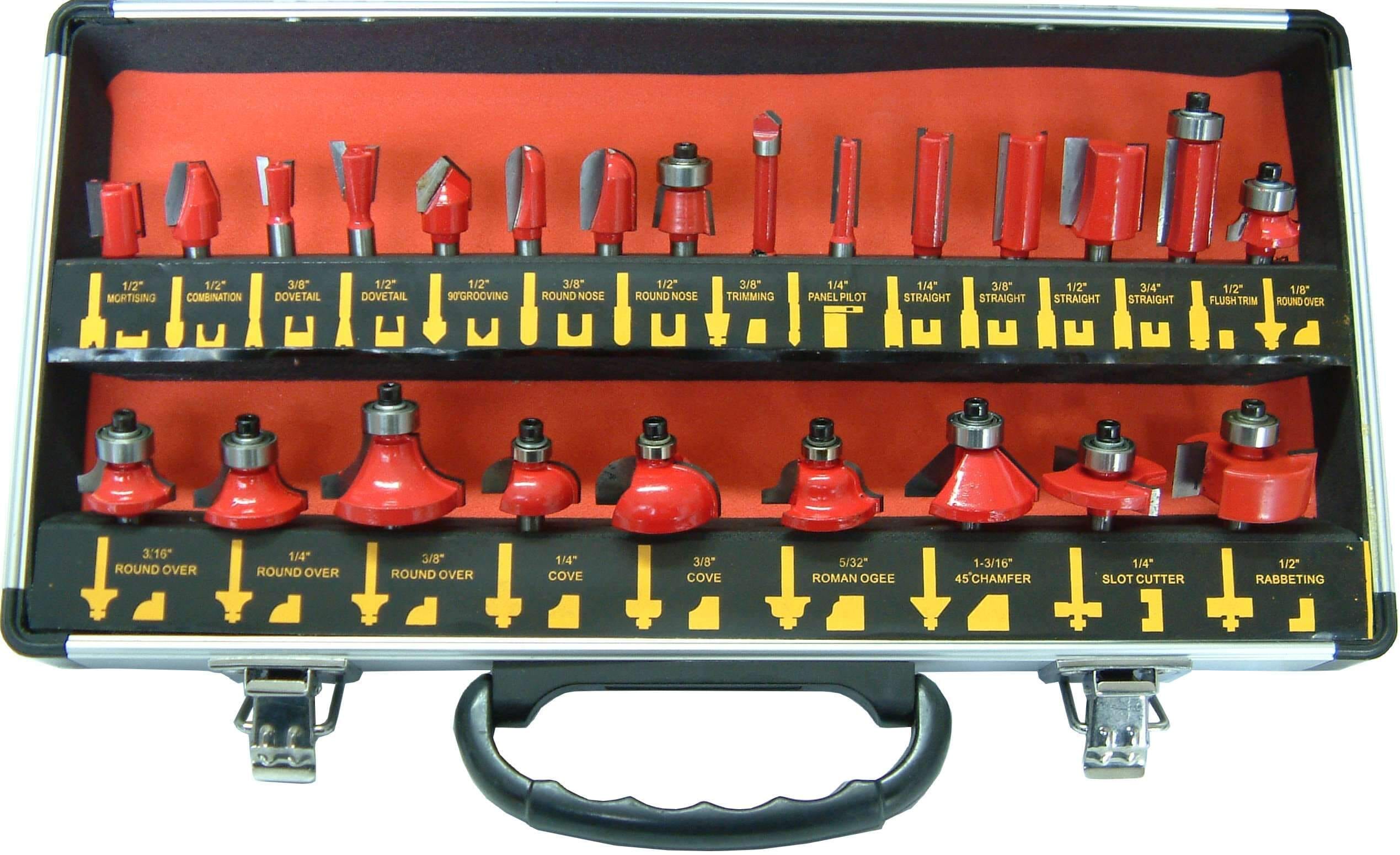 Xcel Router Bit Set In Aluminium Case 1/4"Shank 24-pce | Hobeca