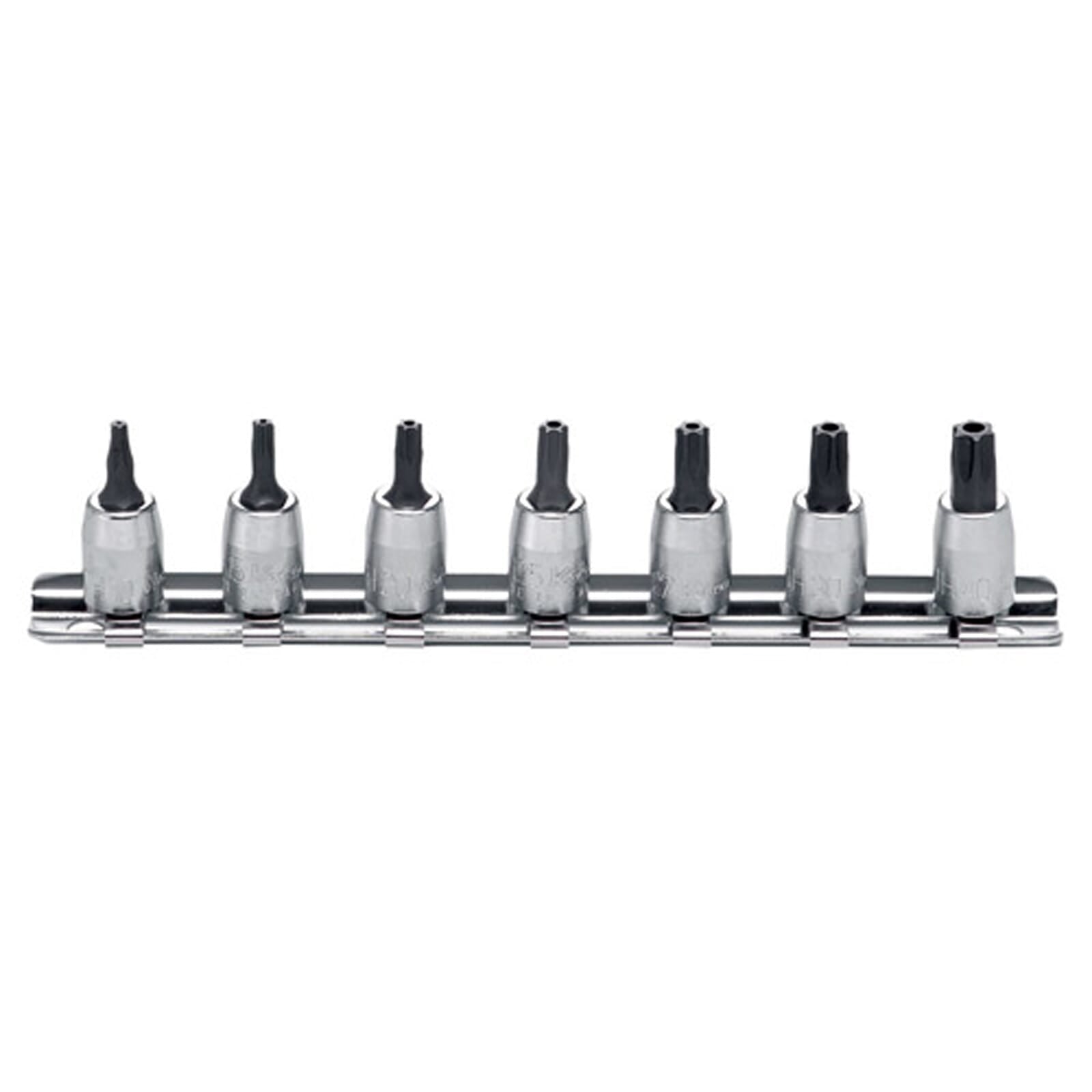 Koken RS2025 Tamper Proof Torx Socket Set On Rail 7pc 1/4"Dr TH10-TH40 | Hobeca