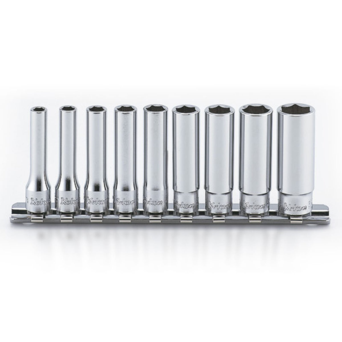Koken RS2300A Deep Socket Set On Rail 6pt 9pc 1/4"Dr 3/16-1/2" | Hobeca