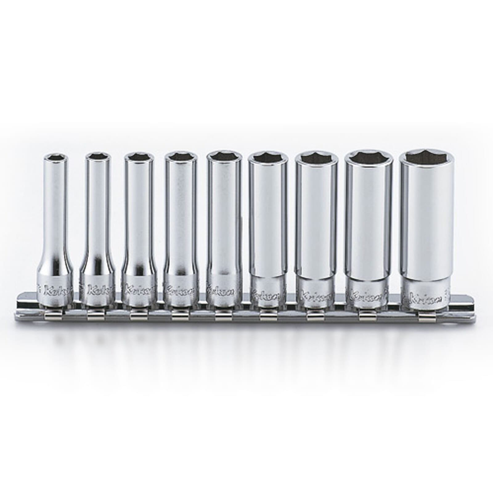 Koken RS2300A Deep Socket Set On Rail 6pt 9pc 1/4"Dr 3/16-1/2" | Hobeca