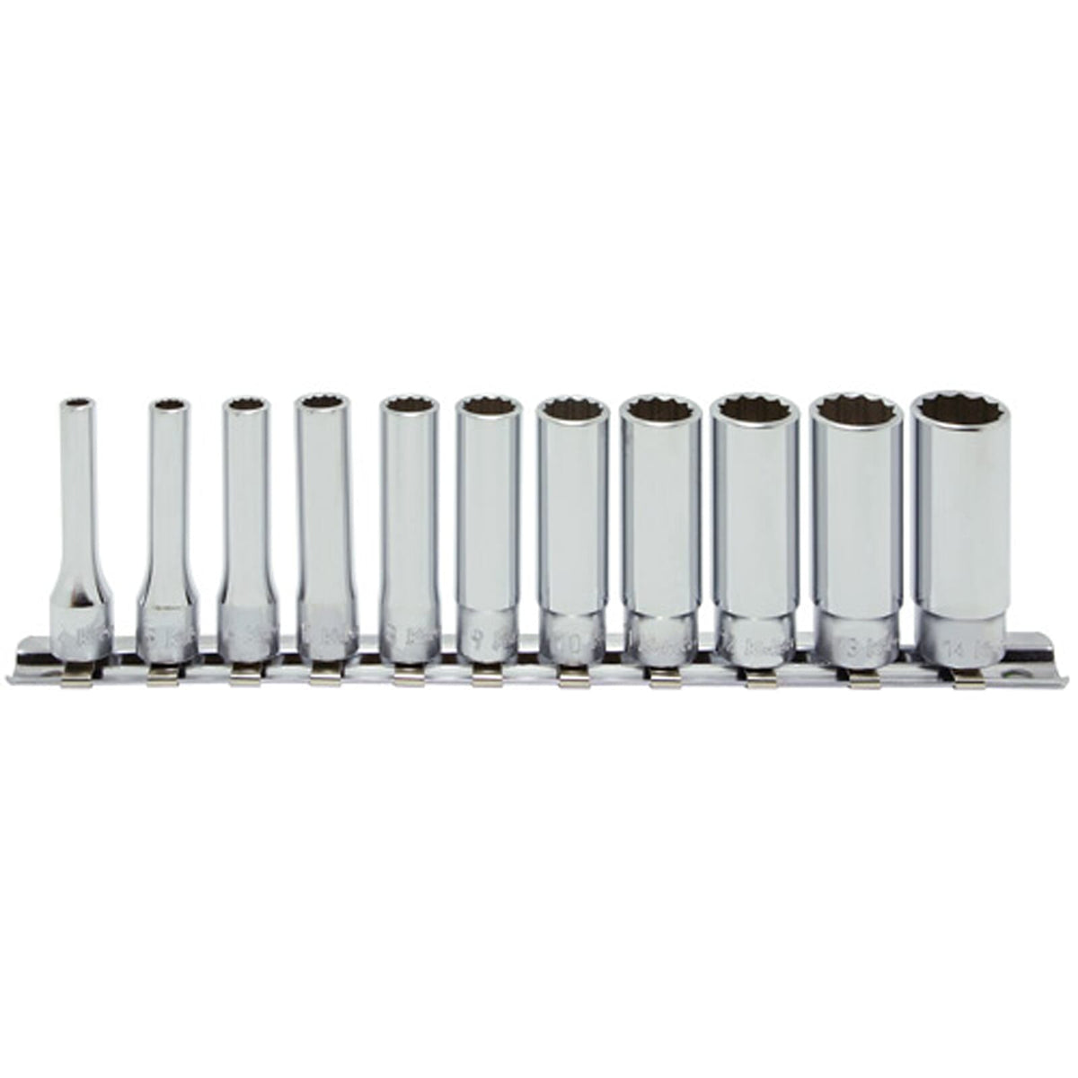 Koken RS2305M Deep Socket Set On Rail 12pt 11pc 1/4"Dr 4-14mm | Hobeca