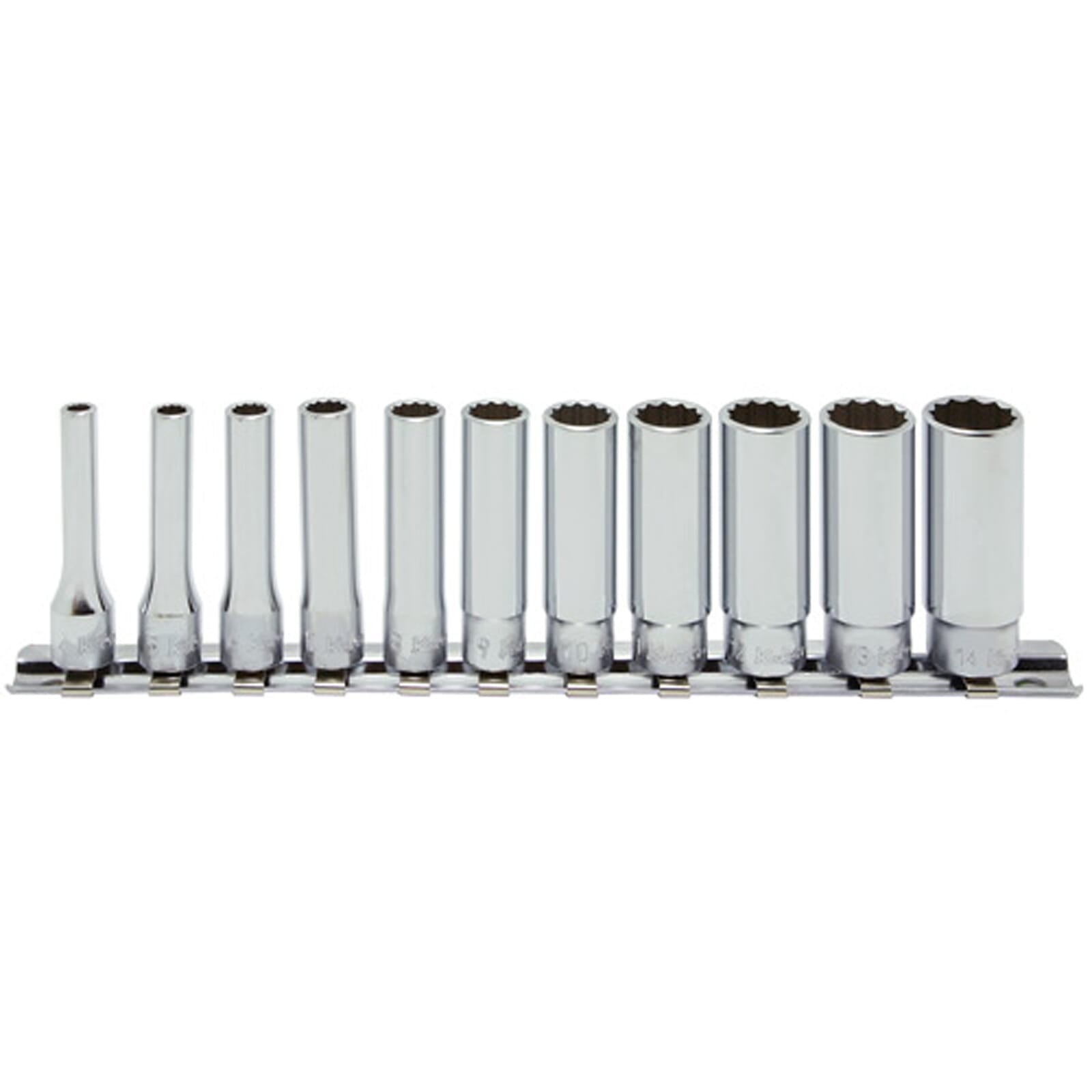 Koken RS2305M Deep Socket Set On Rail 12pt 11pc 1/4"Dr 4-14mm | Hobeca