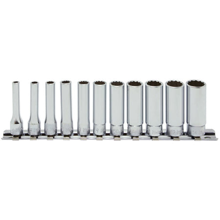 Koken RS2305M Deep Socket Set On Rail 12pt 11pc 1/4"Dr 4-14mm | Hobeca