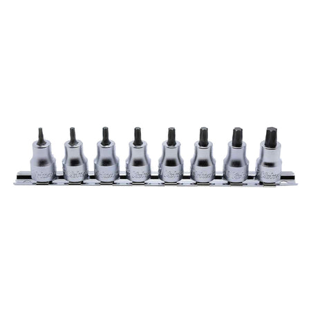 Koken RS3025 8-piece Torx bit socket set on rail, 3/8" drive, T10 to T45