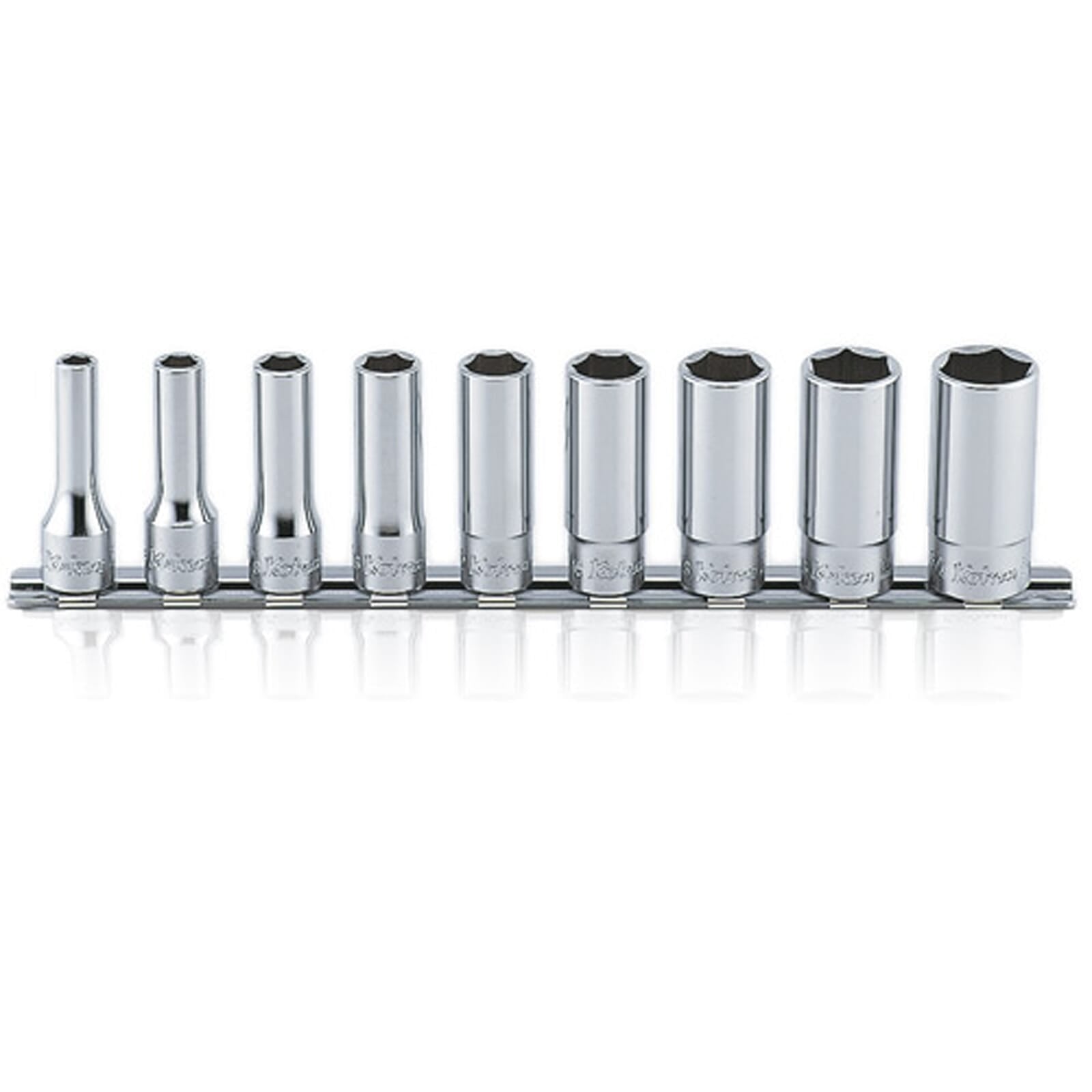 Koken RS3300A Deep Socket Set On Rail 6pt 9pc 3/8"Dr 1/4-3/4" | Hobeca