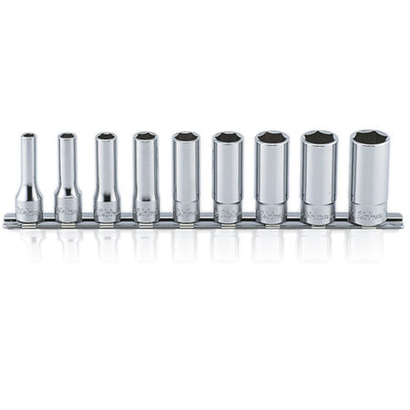 Koken RS3300A Deep Socket Set On Rail 6pt 9pc 3/8"Dr 1/4-3/4" | Hobeca