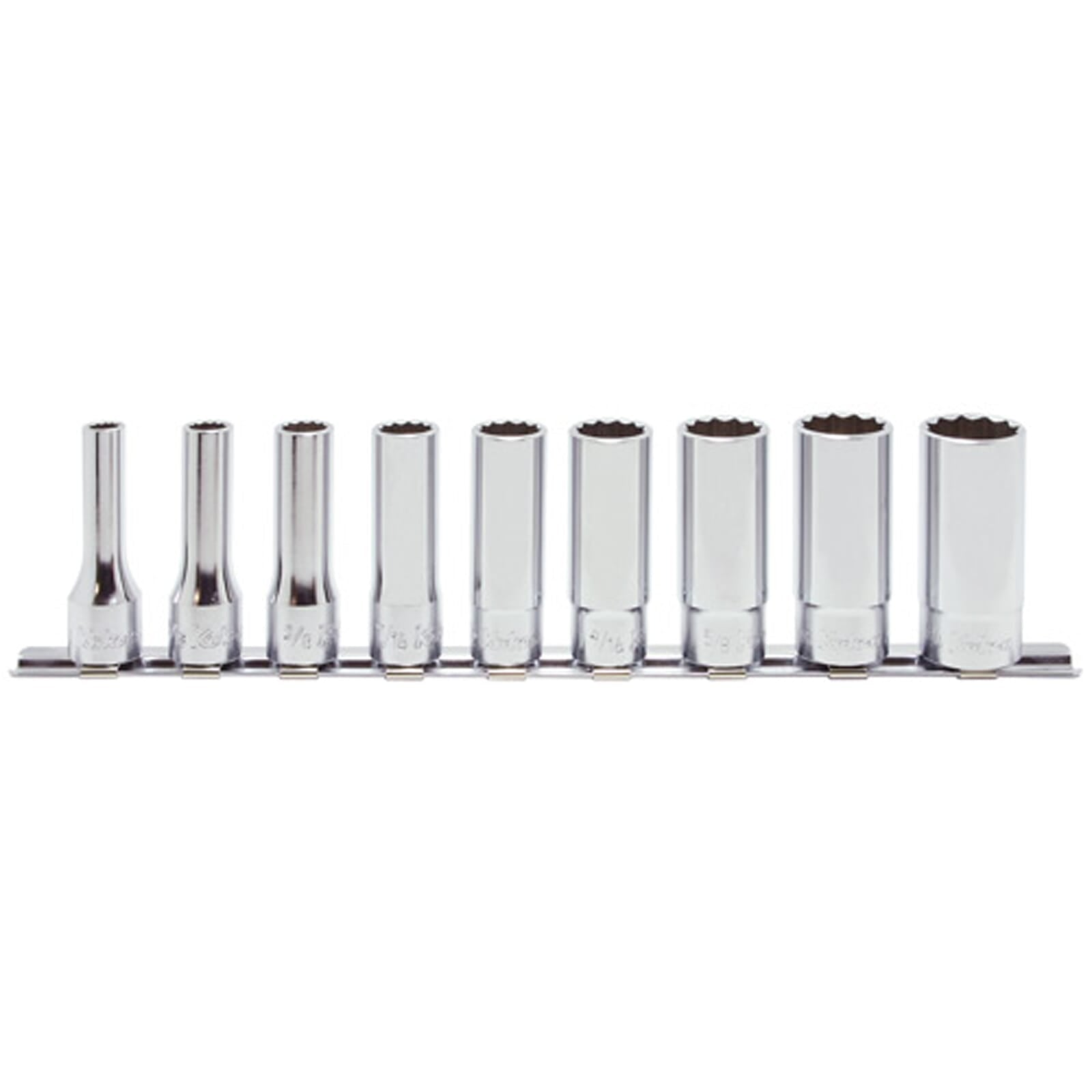 Koken RS3305A Deep Socket Set On Rail 12pt 9pc 3/8"Dr 1/4-3/4" | Hobeca