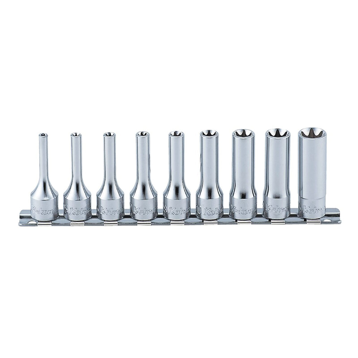 Koken RS3325 Internal Torx Deep Socket Set On Rail 9pc 3/8"Dr E4-E16 | Hobeca