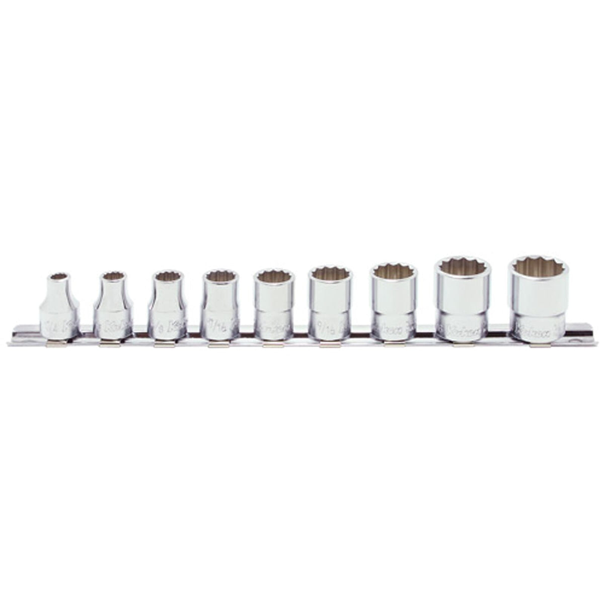 Koken RS3405A Socket Set On Rail 12pt 9pc 3/8" Dr 1/4-3/4" | Hobeca