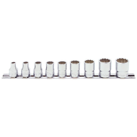 Koken RS3405A Socket Set On Rail 12pt 9pc 3/8" Dr 1/4-3/4" | Hobeca