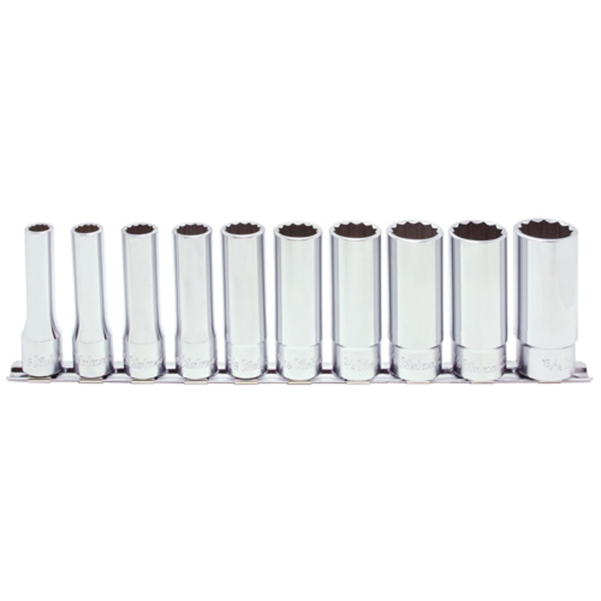 Koken RS4305A Deep Socket Set On Rail 12pt 10pc 1/2"Dr 3/8-15/16" | Hobeca