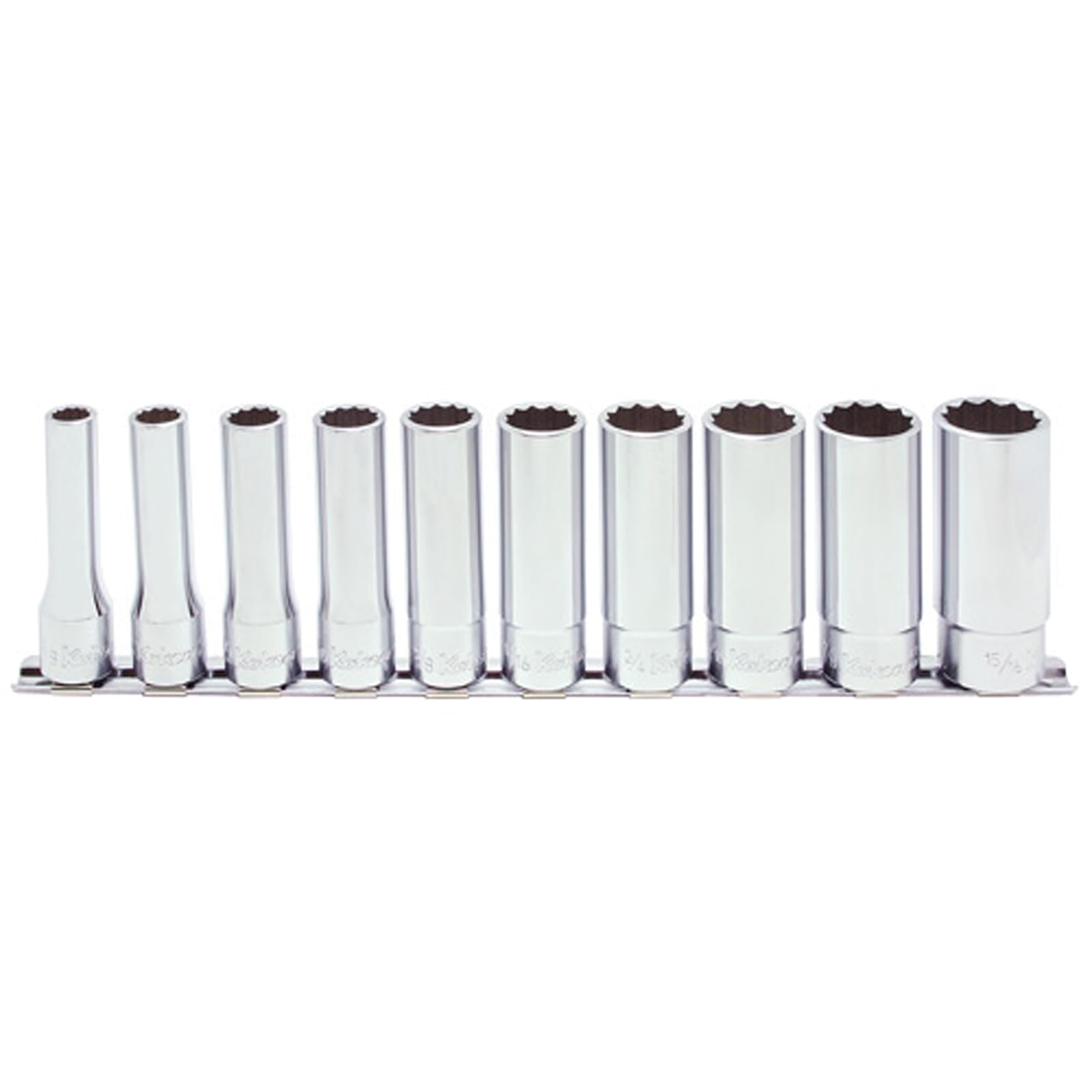Koken RS4305A Deep Socket Set On Rail 12pt 10pc 1/2"Dr 3/8-15/16" | Hobeca