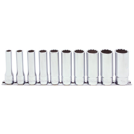 Koken RS4305A Deep Socket Set On Rail 12pt 10pc 1/2"Dr 3/8-15/16" | Hobeca