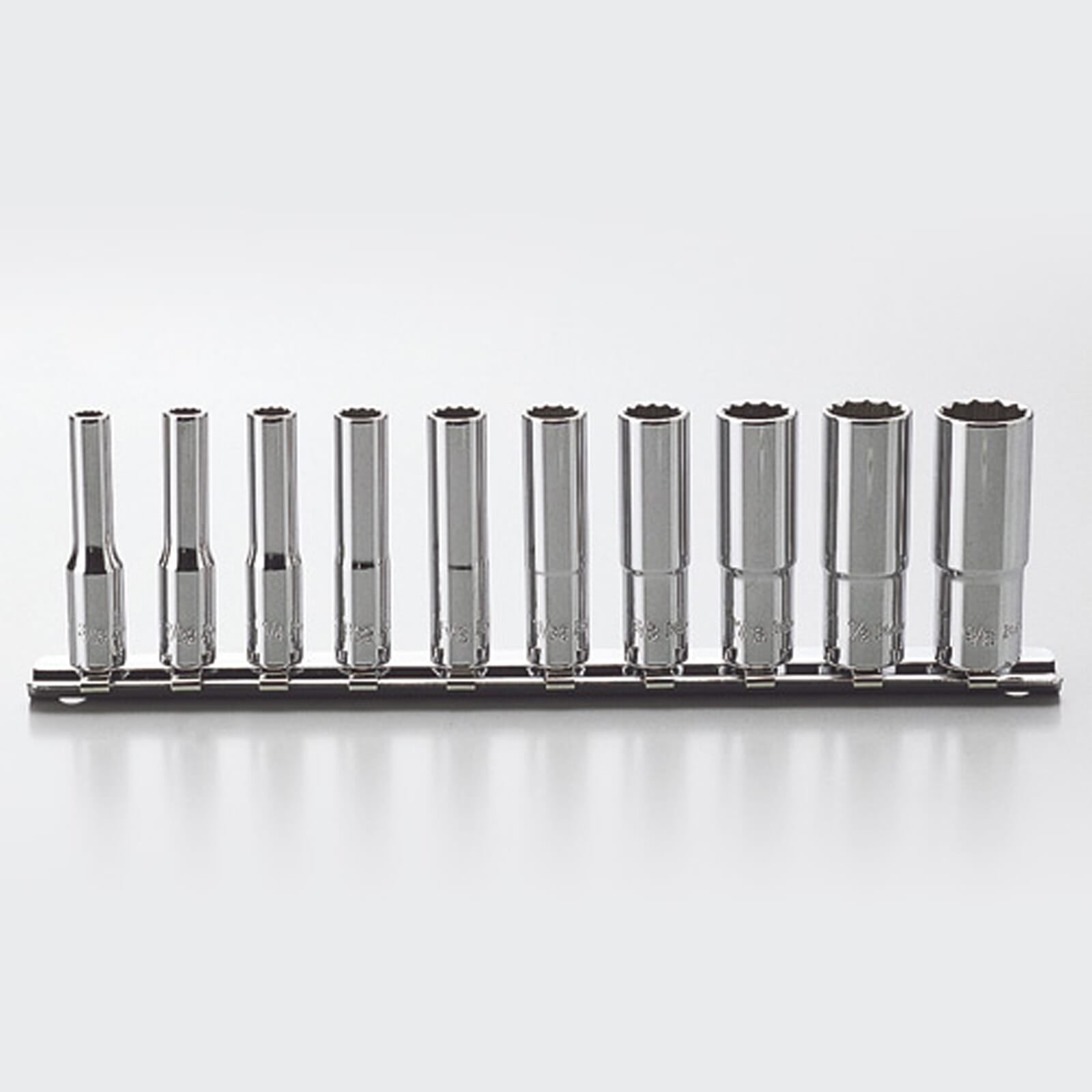 Koken RSAS2305A Deep Socket Set AS954E On Rail 12pt 10pc 1/4"Dr 3/16-9/16" | Hobeca