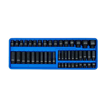 Rytool 46-piece metric impact socket set with 3/8 and 1/2 inch drives in storage tray